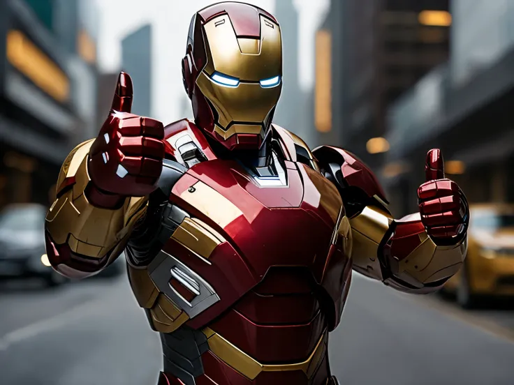 araffe dressed in a suit of iron man on a city street, like ironman, hq 4k wallpaper, mkbhd as iron man, superior iron man, 4k render, 4 k render, 8k render”, cinematic 4k octane render, octane render”, octane render ”, cinematic 4 k wallpaper, cinematic 4...