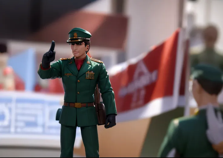 photograph of hand holding toy soldier and toy soldier in hands, desenho de alta qualidade, realistic action figure, plastic act...