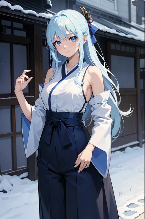 Safe for work, masterpiece, best quality, solo, 1 girl, wholesome girl,  (young female body:1.4), ( medium breasts), cowboy shot,  light blue hair, long light blue straight hair, almost white hair, extra long hair, blue eyes, piercing blue eyes, expression...