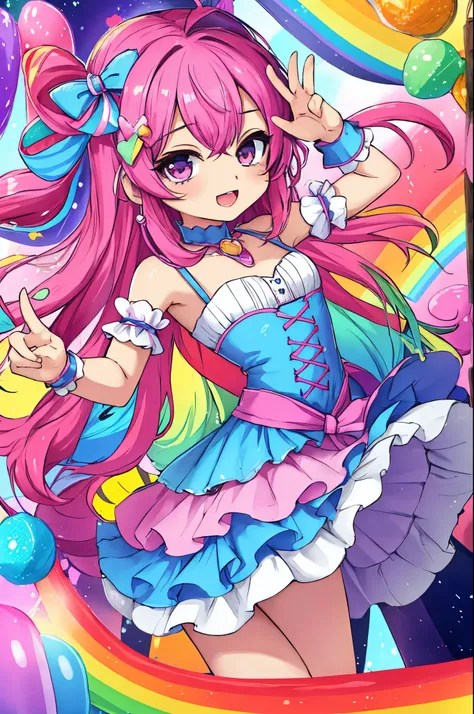 cute (chibi) princess in rainbow candy shop, highly detailed high contrast hd masterpiece of best quality in high resolution