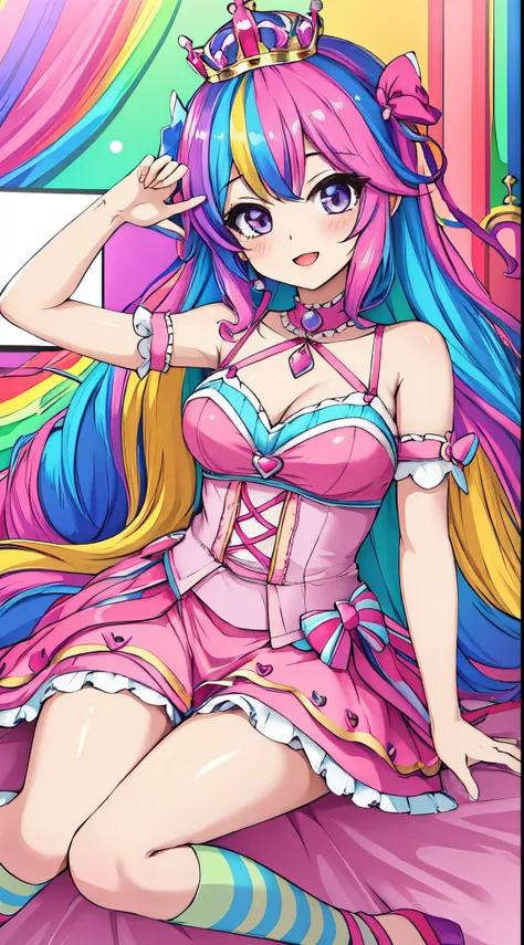 cute (chibi) princess in rainbow candy shop, highly detailed high contrast hd masterpiece of best quality in high resolution