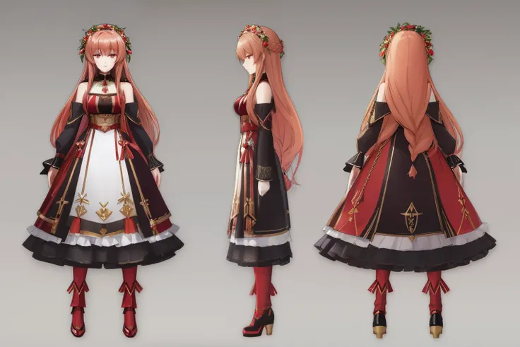 Close-up of a woman with long hair in red dress, Kushatkrenz Key Art Women, Kushat Wreath, 《Azur route》role, Ayaka Genshin impact, azur lane style, highly detailed character, from the night of the ark, detailed full body concept art, Detailed character des...