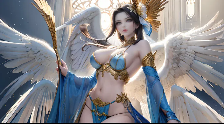 Masterpiece,High quality,Perfect face,Beautiful face,Cinematic lighting,Cinematic bloom,(angel, Angelic, Angel wings, elegant, Beautiful, Pale skin),fantasy,Exotic,NSFW,Sexy,Gorgeous,Gorgeous costumes,Hot,Attractive,Big breasts,Skinny,Perfect female body,(...