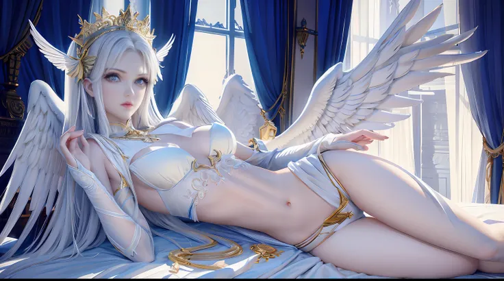 Masterpiece,High quality,Perfect face,Beautiful face,Cinematic lighting,Cinematic bloom,(angel, Angelic, Angel wings, elegant, Beautiful, Pale skin),fantasy,Exotic,NSFW,Sexy,Gorgeous,Gorgeous costumes,Hot,Attractive,Big breasts,Skinny,Perfect female body,(...