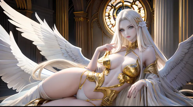 Masterpiece,High quality,Perfect face,Beautiful face,Cinematic lighting,Cinematic bloom,(angel, Angelic, Angel wings, elegant, Beautiful, Pale skin),fantasy,Exotic,NSFW,Sexy,Gorgeous,Gorgeous costumes,Hot,Attractive,Big breasts,Skinny,Perfect female body,(...