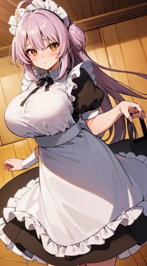 (((top-quality，ultra-detailliert，8K，)))，white  hair，long animal ears，plump tits，(anime ahoge:1.6)，(maid clothes:1.4)，