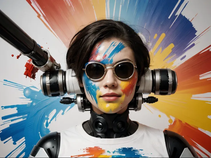 Roboto. exploding your head with colorful paints. fundo branco