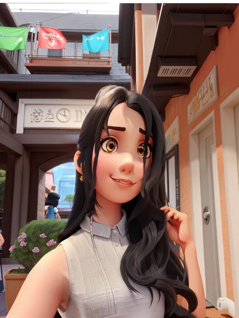 girl with long liso black hair, cor clara estilo disney pixar alta qualidade, melhor qualidade