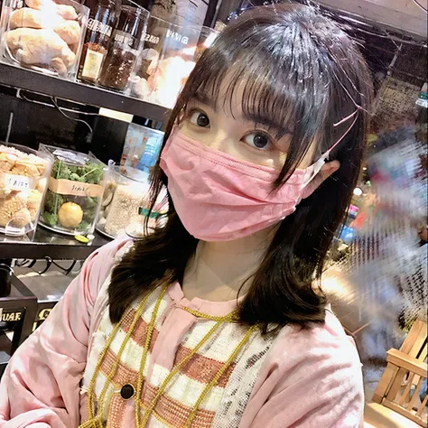 pink there　Gauze Mask　A Japanese Lady　kawaii