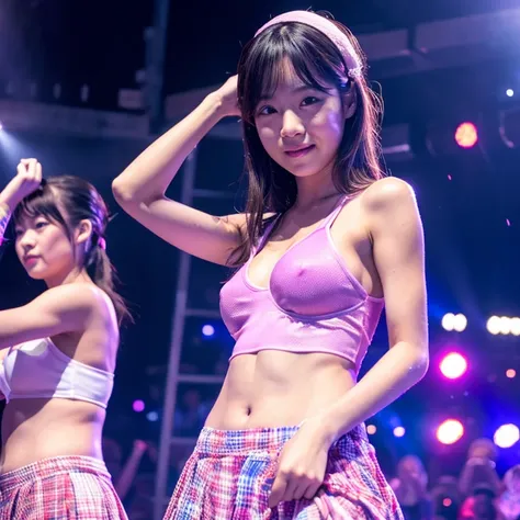 Adorable, 14years, Upper body, japanaese girl,barechested,fullnude,Pole Dancing Women、Eyes from below、on a stage、embarrassed from、full of sweat、Wearing sweat,超A high resolution, photographrealistic, ultra-detailliert