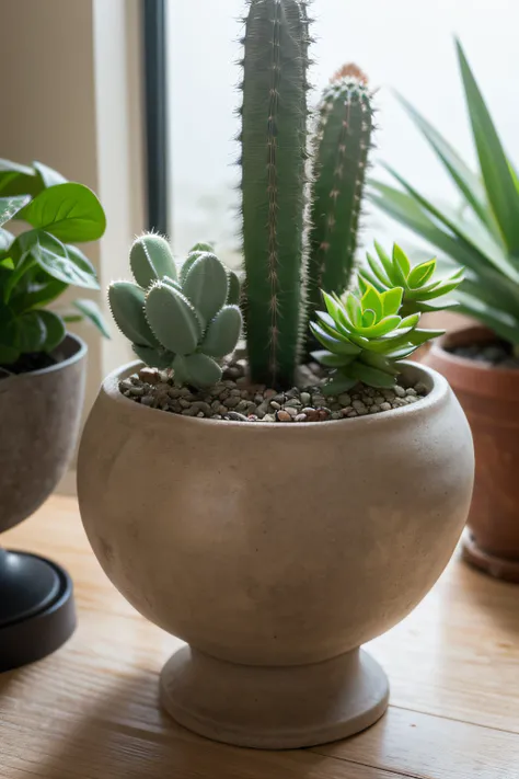 There is a succulent plant in the pot，Bear Boy，There are red dots on it, albino dwarf, Very ornamental, mottled cactus, Very decorative, albino mystic, Softly tufted, cacti, peyote desert, protophyta, vividness), Arabella mist distributor, 3 4 5 3 1, close...