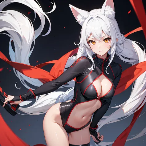 Fox girl , ninja girl , using sexy swinsuit and flufy tail