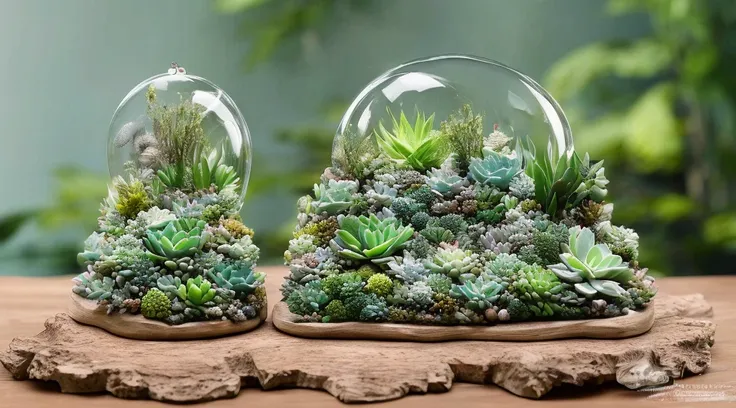 tmasterpiece, Best quality, ultra - detailed,Crystals floating in the air，light blue white，Pearl Chlorophytum，prayer beads，floating succulents，succulent forest，Super refined，ultra - detailed，vivaciousness，with dynamism，with dynamism，glowing plants。fantasti...