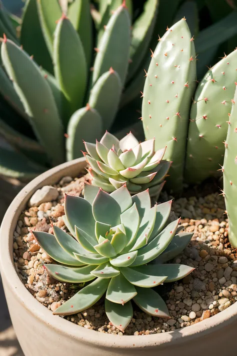 There is a succulent plant in the pot，There are red dots on it, albino dwarf, Very ornamental, Dappled little cactus plants, Very decorative, albino mystic, Soft tufted, cacti, Cactus desert, protophyta, vividness), arabella mist dispenser, 3 4 5 3 1, clos...