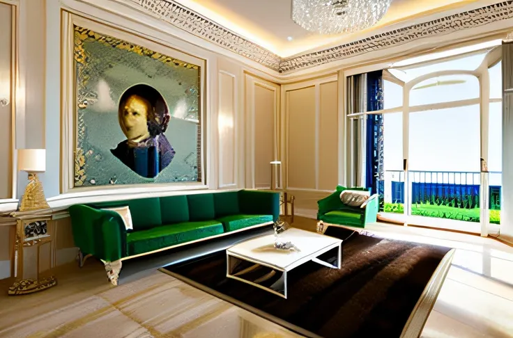 interior of living room,classical style,luxury,simple color picure,keyboard piano,coffle table,glass door