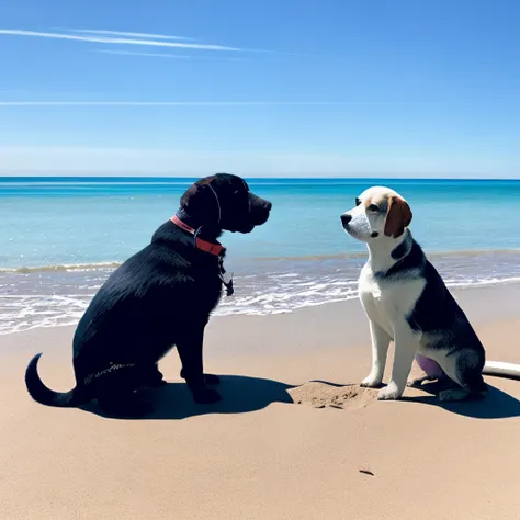 There was a boy and a puppy on the beach