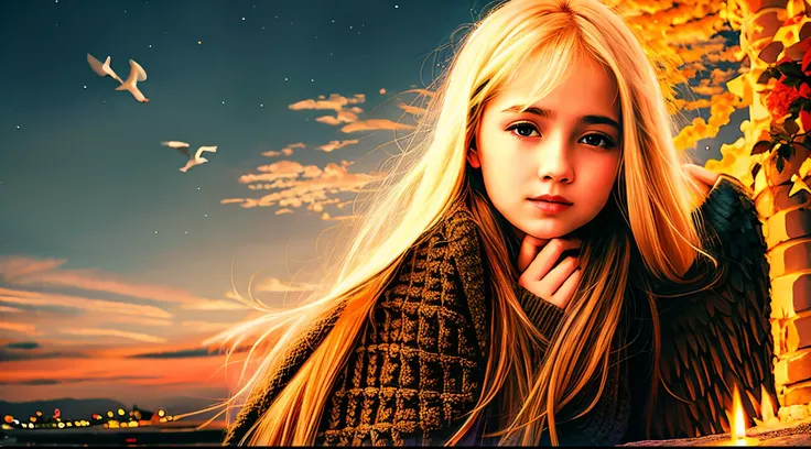 Russian blonde child girl ,AND ANGEL OF WiNGS OF FIRE.