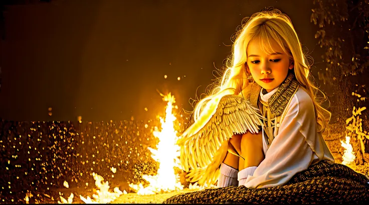 Russian blonde child girl ,AND ANGEL OF WiNGS OF FIRE.