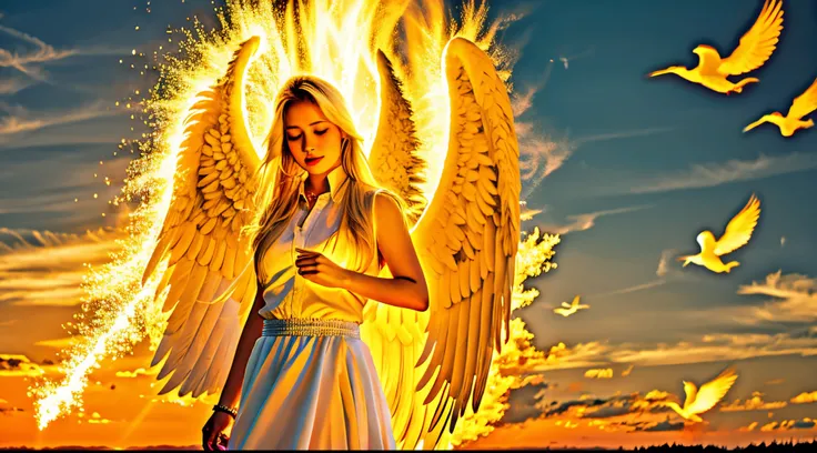 Russian blonde child girl ,AND ANGEL OF WiNGS OF FIRE.