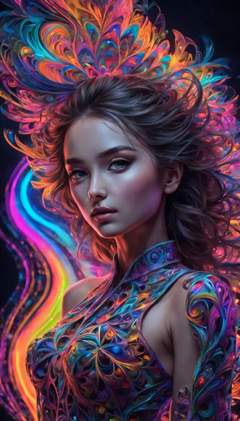 (masterpiece, top quality, best quality, official art, beautiful and aesthetic:1.2), (1girl:1.3), extremely detailed,(fractal art:1.2),colorful,highest detailed,( zentangle neon:1.2), (dynamic pose), (abstract background neon:1.5), (treditional dress:1.2),...