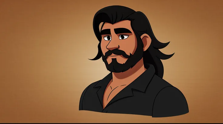 1 Man solo, he has a short black beard and he has black flowing hair.