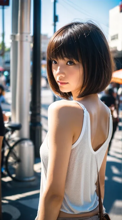 1 girl, Average Japanese, Beautiful, Beautiful backlight, Short tent opening, Master piece, Best quality, Super detailed, Solo, Energetic, Shadow, Contrast, Clear sky, Analog style (View Viewer: 1.2) (Skin Texture) , (Warm Tones, Light Tones: 1.2), Cinemat...