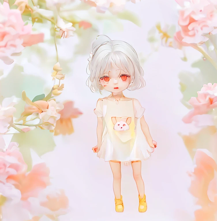 One in a white dress、Girl animation with cat on head, Wearing white boots ( catss ) girl, white cat girl, loli in dress, Cute and energetic little loli girl with big eyes, White dress!! silber hair, Girl with short silver hair, Curvy little loli, Short hai...