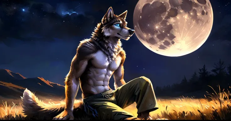 ((Solo)), male people, anthro wolf, (Multi-colored fur, White-brown:1.3, White tail pointed), (Height 2.1 meters,Tail length 1.5m), ((Wolf face, Big eyes, White eyelids, Blue pupil, Slim:1.2) (Tough, Calm expression:1.2)), Abs, Slim, pinging)), (Correct bo...