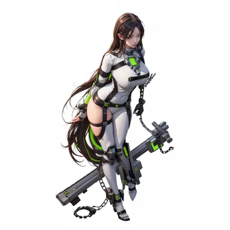 anime girl with a gun and a chain, biomechanical oppai, lucio as a woman, cyborg merchant girl, android heroine, mechanized valk...