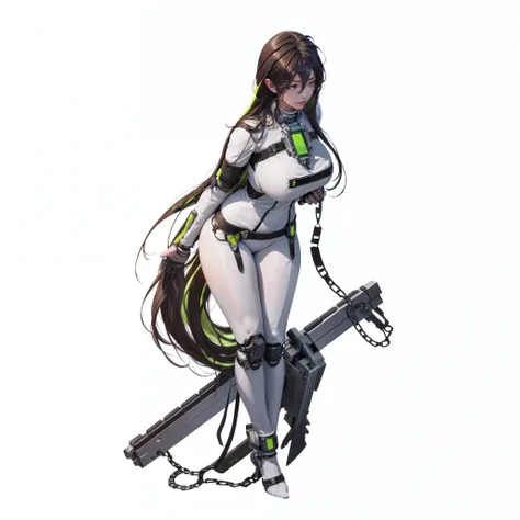 anime girl with a gun and a chain, biomechanical oppai, lucio as a woman, cyborg merchant girl, android heroine, mechanized valk...