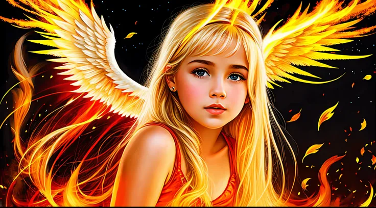 Russian blonde child girl ,AND ANGEL OF WiNGS OF FIRE.