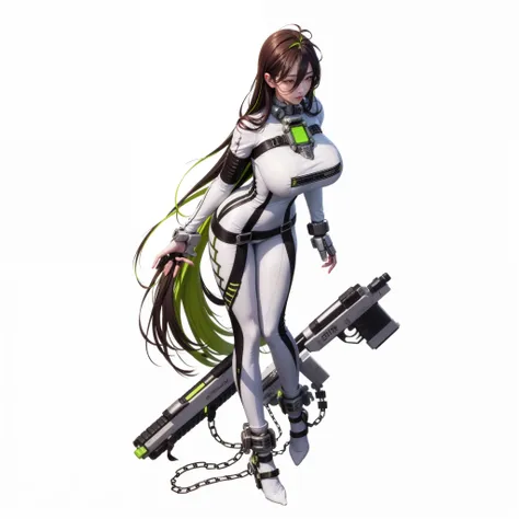 anime girl with a gun and a chain, biomechanical oppai, lucio as a woman, cyborg merchant girl, android heroine, mechanized valk...