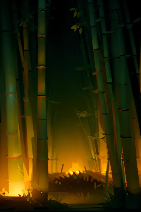 best qualtiy，tmasterpiece）， （Dense bamboo forest），Delicate texture，bamboo forrest，the night，，glowworm，natural soft light，Light，best qualtiy，hyper-detailing，arte 3D，C4d，Blander，OC renderer，3D renderer，8k