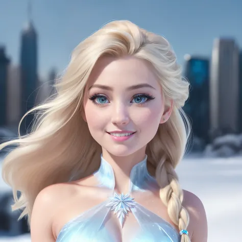 (8k), (best quality), (masterpiece:1.2), (realistic), (photorealistic:1.37), ultra-detailed, elsa, strapless v dress, detailed face, ((frozen night city background)), (stands straight), ((perfect female body, skin dentation)), mature female, milf, narrow w...