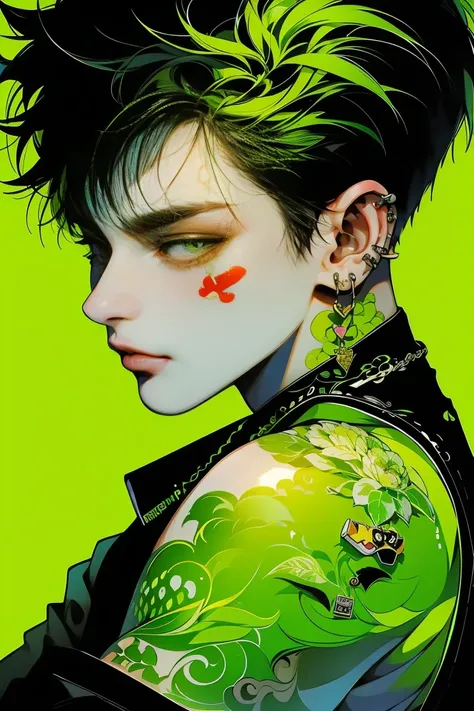 Green, Mukoi, tattoo boy, ear nipple ring