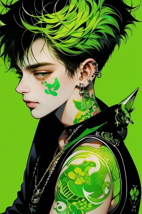 Green, Mukoi, tattoo boy, ear nipple ring