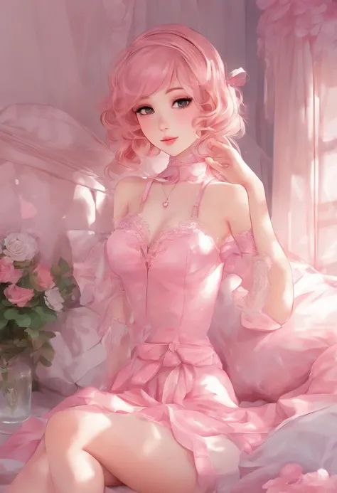 araffe in a pink lingerie sitting on a bed, seductive anime girl, anime barbie in white stockings, photorealistic anime girl render, beautiful alluring anime teen, beautiful alluring anime woman, anime waifu, anime barbie doll, realistic young anime girl, ...