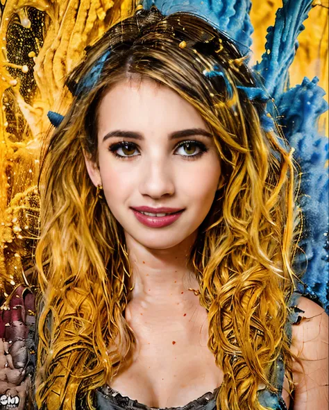 ((2mm1r4b2rts, emma roberts)),master part,best quality,intrincado,aesthetic,rosto detalhado,subsurface scattering,olhando para o...