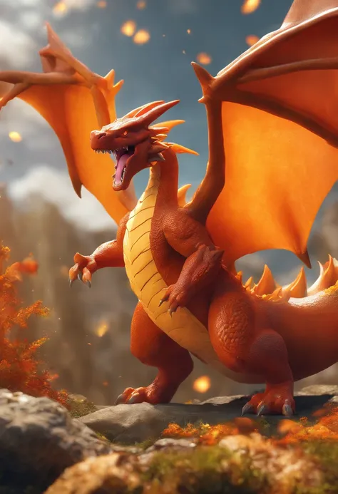 Visualize an extraordinary scene featuring a highly detailed Charizard, delving into the realm of macro detail where each individual scale, tiny bits of dirt, and the intricate features of its fiery form are visible. Imagine this in a high-resolution 8K im...