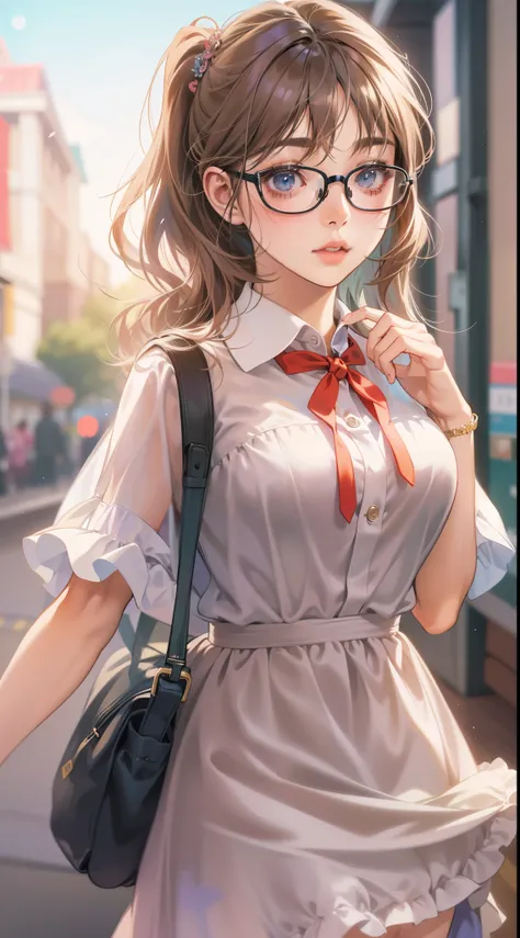 Anime - A woman in a silk dress and glasses takes a photo, small curvy loli, a hyperrealistic schoolgirl, a hyperrealistic schoolgirl, loli in dress, Cute anime waifu in a nice dress, Smooth Anime CG Art, anime highly detailed, Seductive Anime Girl, with g...