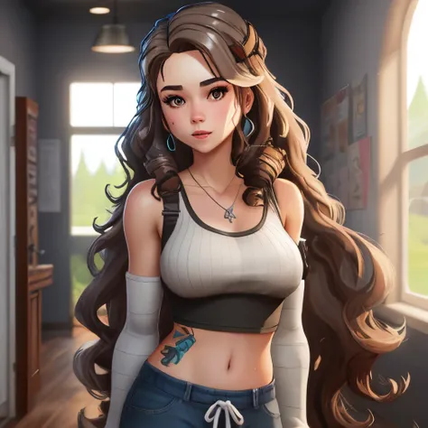 Fortnite girl with long wavy hair and brown eyes