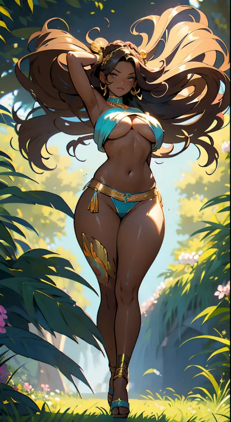 (dark brown skin:1.3),thick thigh, anime hot girl, random hair color,fulllllbody,competent body,(master masterpiece:1.2)、(beste ...