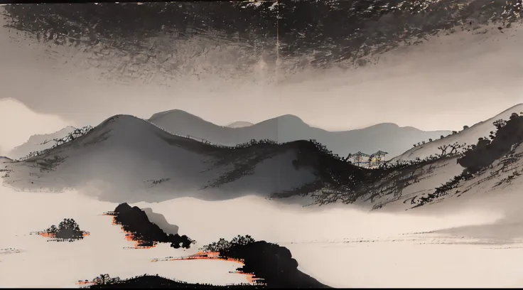 Chinese landscape painting，flod，（without humans）