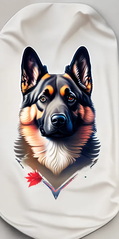 dog, german shepherd head, floresta, fundo branco, design de camiseta, rzminjourney, arte vetorial