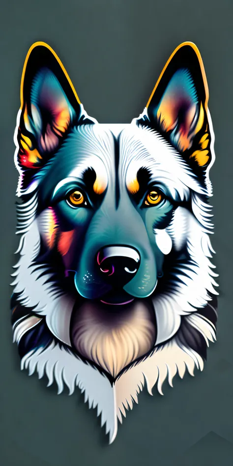 dog, german shepherd head, floresta, fundo branco, design de camiseta, rzminjourney, arte vetorial