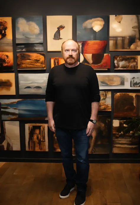 A photo of me attending a private underground art exhibit, admiring a controversial and thought-provoking installation piece.,stand-up comedy and television,Louis CK, a prominent figure in stand-up comedy and television, is known for his everyman appearanc...