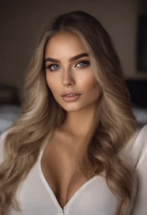 blonde woman , fille sexy aux yeux bleux, ultra realist, Meticulously detailed, Portrait Sophie Mudd, cheveux bruns et grands yeux, selfie of a young woman, Dubai Eyes, Violet Myers, sans maquillage, maquillage naturel, looking straight at camera, Visage a...