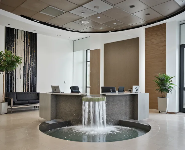 beautiful modern designer office lobby space, 1 mini water fall.