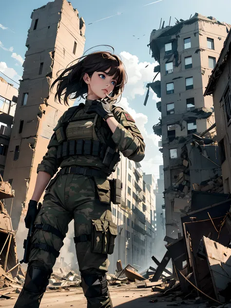 Urban Warfare、female soldier in the ruins