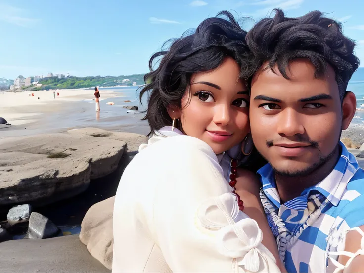 there are two people standing together on a rocky beach, lovely couple, candid picture, near a jetty, couple, in love selfie, at a beach, happy couple, on beach, ghutra and egal, selfie photo, photo taken with nikon d 7 5 0, photo taken with nikon d750, fa...